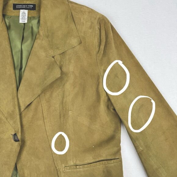 Jones New York Collection Women Suede Leather Jacket Sz 12W/JNY Sz 0X Green Fall - Picture 16 of 16